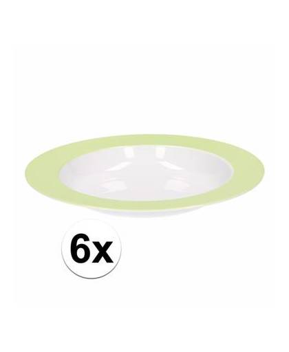 6 x bord diep melamine wit met groene rand 21 cm