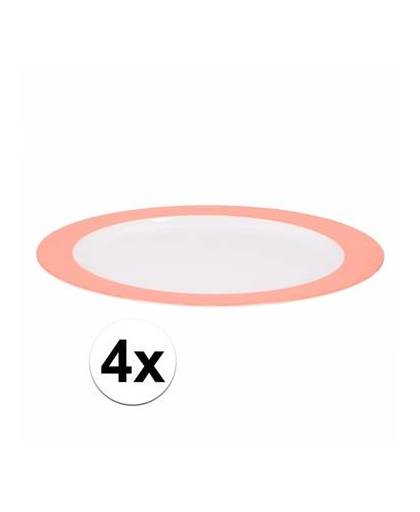 4 x bord plat melamine wit met oranje rand 23 cm