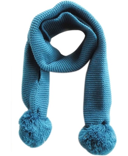 gebreide sjaal met pompons blauw