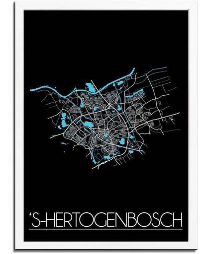 Plattegrond s-Hertogenbosch Stadskaart poster DesignClaud - Zwart - A4 + fotolijst wit