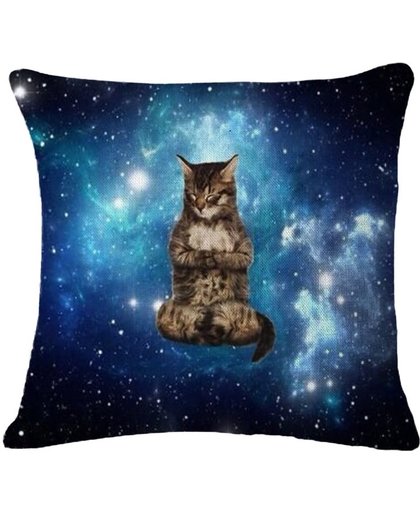 Space Cats Kussenhoesje met print van een Zen kat in de ruimte | Sierkussenhoes 45x45 cm