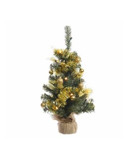 Kerstboompje groen/goud met verlichting 60 cm
