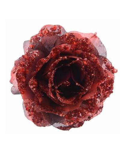 Kerstboom decoratie roos rood 14 cm
