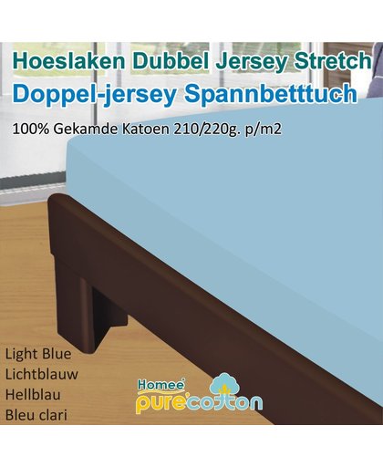 Homéé - Hoeslaken Double dik jersey stretch 210g. p/m2 100% katoen – L. Blauw - 160/180x200 +40cm