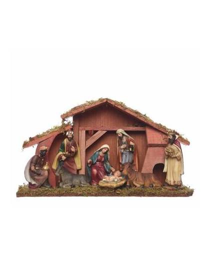 Kerststal inclusief 8 figuren van polyestone - kerststalletje incl. Figuurtjes - 23 x 13 x 40 cm