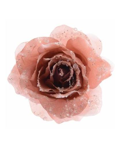 Kerstboom decoratie roos marmer roze 14 cm