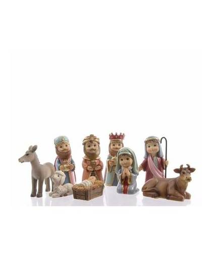 9 kerststal figuren van polystone 7,5 cm - kerstalletje fiiguurtjes