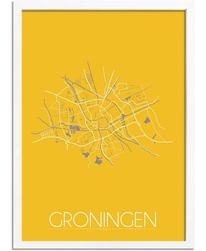 Plattegrond Groningen Stadskaart poster DesignClaud - Geel - A2 + Fotolijst wit