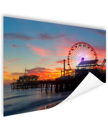 Santa Monica Pier avond Poster 150x75 cm - Foto print op Poster (wanddecoratie)