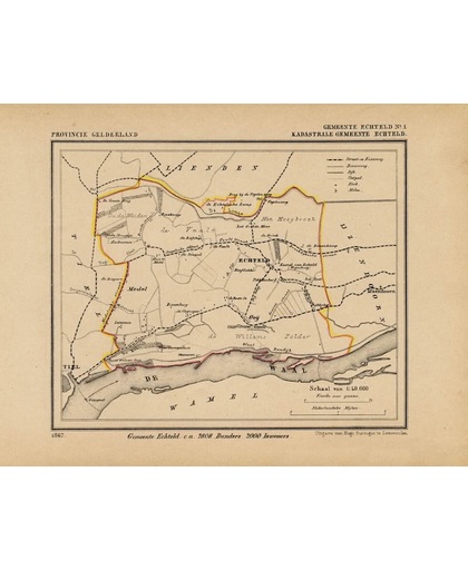 Historische kaart, plattegrond van gemeente Echteld ( Echteld) in Gelderland uit 1867 door Kuyper van Kaartcadeau.com