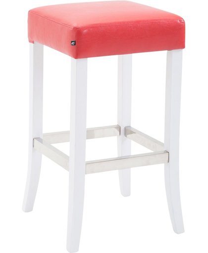 Clp Barkruk VENTA, met hoogwaardige gestoffeerde zitting en aluminium voetsteun, industriële look, vintage, retro, zithoogte van 79 cm, met bekleding van kunstleer, - rood, kleur onderstel : wit
