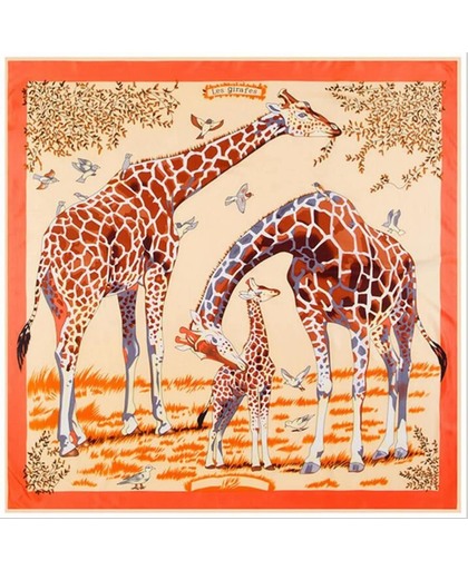 Sjaal Dames - Zijde blend - 130*130CM - met giftbox - shawl - Print Giraffe oranje
