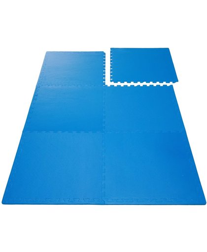 Puzzelmatten »PuzzleMe« 6 in elkaar passende elementen van 60x60x1,2 cm, in totaal ca. 2,2 m2, ter bescherming van vloer, gymnastiekzalen, bestendig tegen stoten, deuken,vloeistof kou, en geluiddempend.verkrijgbaar in diverse kleuren / blauw