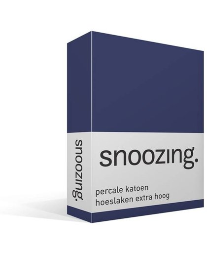 Snoozing - Hoeslaken - Extra hoog - Percale katoen - Lits-jumeaux - 160x210 cm - Percale katoen - Navy