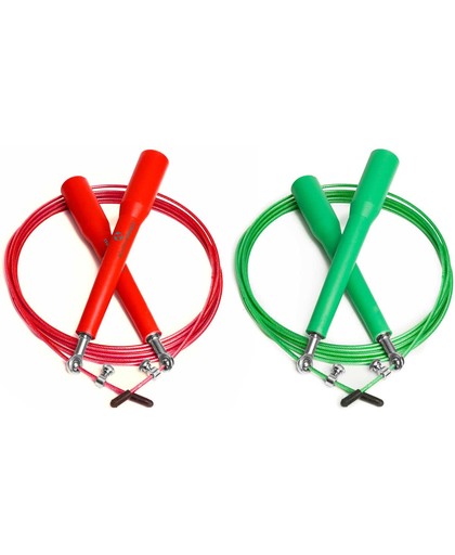 #DoYourFitness - 2x Speed Rope -  Rapido  - Springtouw met stalen kabel - 300 cm - rood & groen