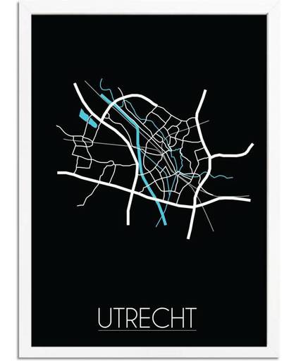 Plattegrond Utrecht Stadskaart poster DesignClaud - Zwart - A2 + fotolijst wit