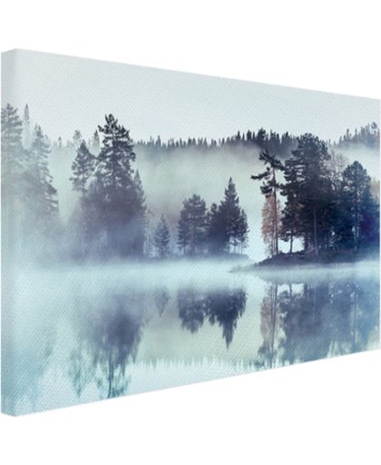 Bos omringd door mist Canvas 60x40 cm - Foto print op Canvas schilderij (Wanddecoratie)