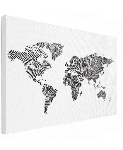 Wereldkaart vingerafdruk zwart wit canvas 120x80 cm