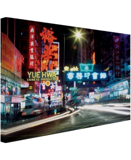 Hong Kong neon lichten Canvas 60x40 cm - Foto print op Canvas schilderij (Wanddecoratie)