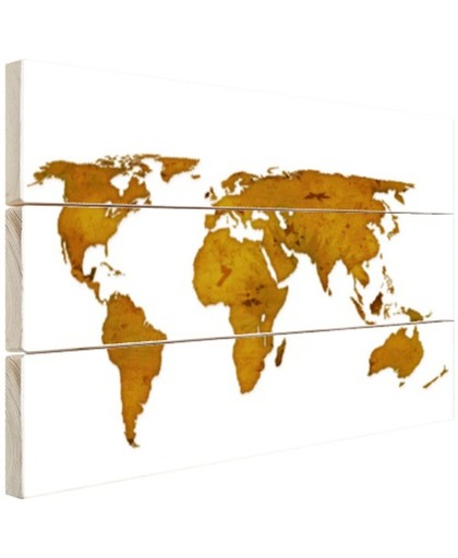 Oude wereldkaart bruin wit afdruk Hout 30x20 cm - Foto print op Hout (Wanddecoratie)