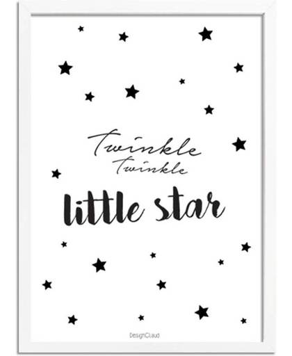 Kinderkamer poster Twinkle Twinkle DesignClaud - Zwart wit - A3 + Fotolijst wit