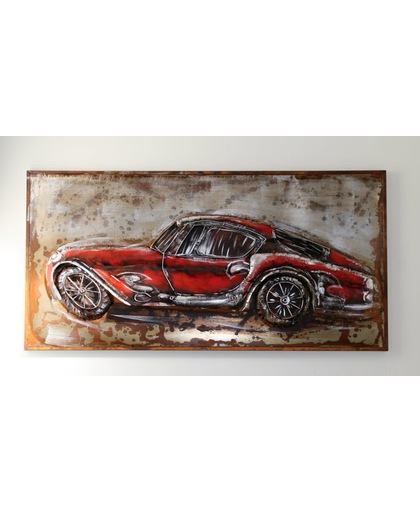 Schilderij 'Sportauto rood' 3D metaal 75x150 cm