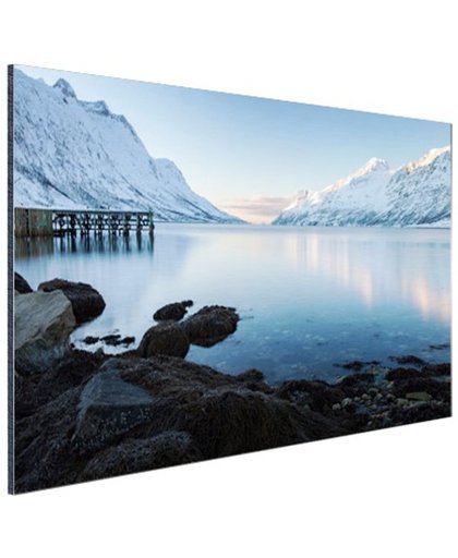 Ersfjordbotn Fjord Noorwegen sneeuw Aluminium 30x20 cm - Foto print op Aluminium (metaal wanddecoratie)