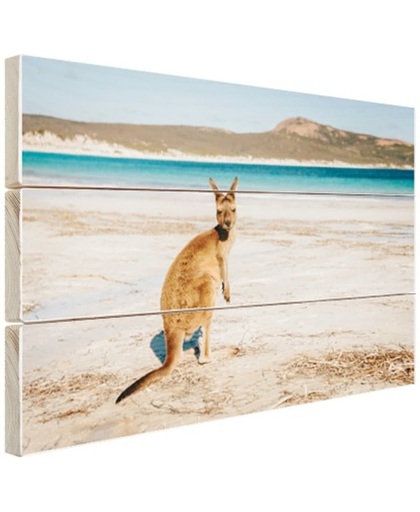 Omkijkende kangoeroe Hout 60x40 cm - Foto print op Hout (Wanddecoratie)