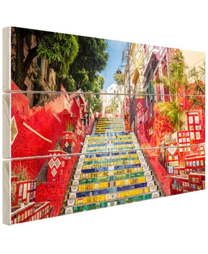 Selaron trappen Rio de Janeiro Hout 80x60 cm - Foto print op Hout (Wanddecoratie)