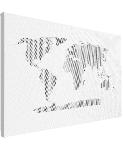 Wereldkaart kruisjes en plusjes zwart/wit canvas 90x60 cm