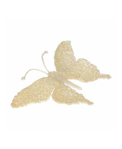 Kerst decoratie vlinder creme glitter