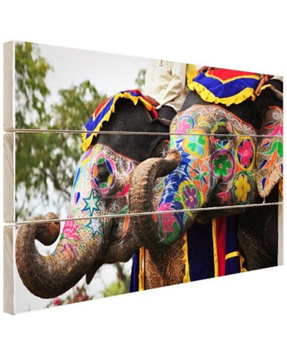 Twee beschilderde olifanten Hout 60x40 cm - Foto print op Hout (Wanddecoratie)