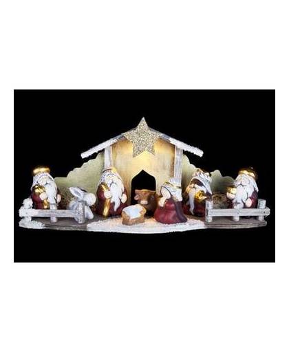 Lichtgevend kerststalletje incl. 5 kerststal figuurtjes van keramiek - 46 x 15 x 20 cm