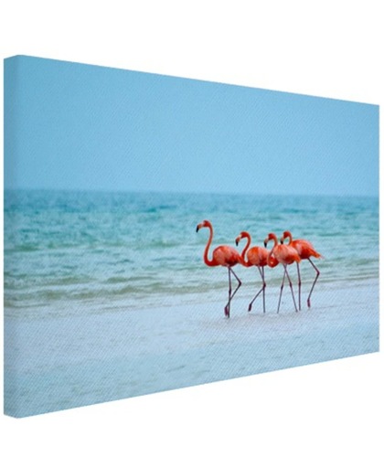 Roze flamingos in het water  Canvas 30x20 cm - Foto print op Canvas schilderij (Wanddecoratie)