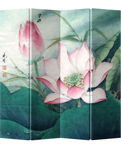 Orientique Kamerscherm 4 Panelen Roze Lotus Canvas Room Divider