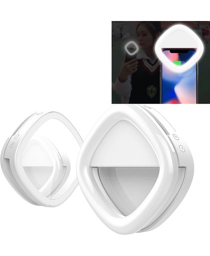 RK20 Mini and Portable Selfie Artifact 3 Levels of Brightness Cold and Warm Light Fill Light  For iPhone  Galaxy  Huawei  Xiaomi  LG  HTC and Other Smart Phones (White)