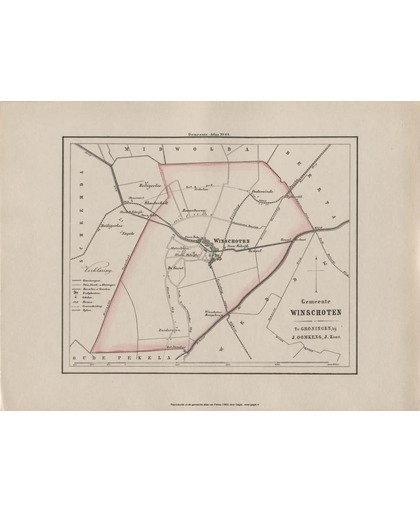 Historische kaart, plattegrond van gemeente Winschoten gemeente in Groningen uit 1867 door Kuyper van Kaartcadeau.com