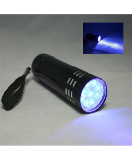Mini Zaklamp UV-licht met 9 Blacklight LED's - Zwarte uitvoering - Inclusief batterijen