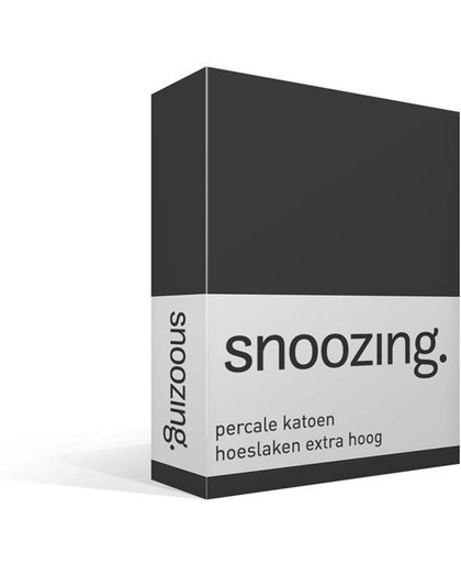 Snoozing - Hoeslaken - Extra hoog - Percale katoen - Lits-jumeaux - 160x200 cm - Percale katoen - Antraciet