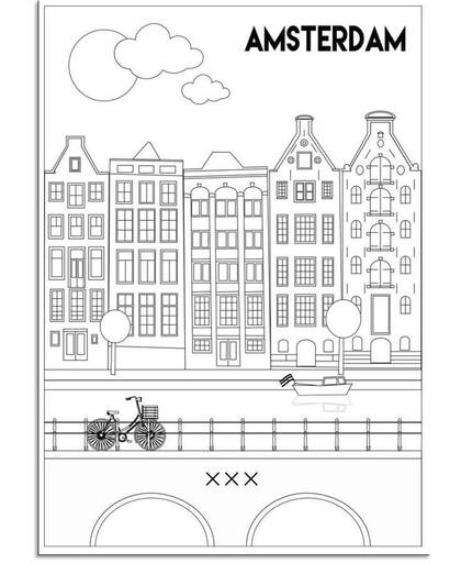 Poster Amsterdam grachten DesignClaud - Zwart wit - B2 poster