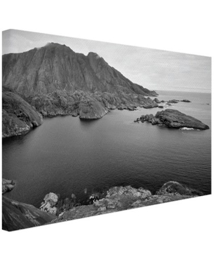 Scandinavische kust zwart-wit  Canvas 120x80 cm - Foto print op Canvas schilderij (Wanddecoratie)