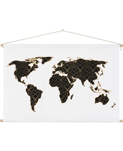 Wereldkaart Geometrisch zwart-goud  60x40 cm platte latten - Afgedrukt op Textielposter / Schoolplaat