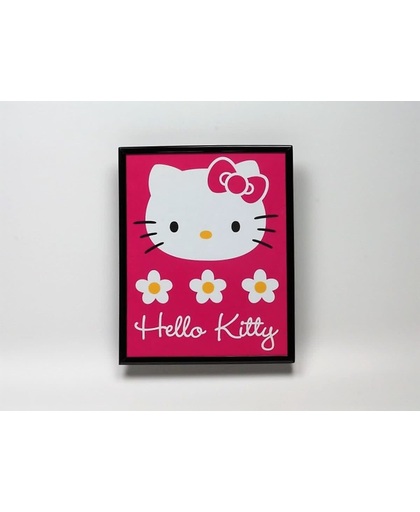 Schilderij Hello Kitty met bloemen in glas 20 CM X 25 CM Zwart kleurige lijst