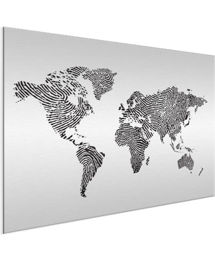 Wereldkaart vingerafdruk zwart wit Aluminium 120x80 cm