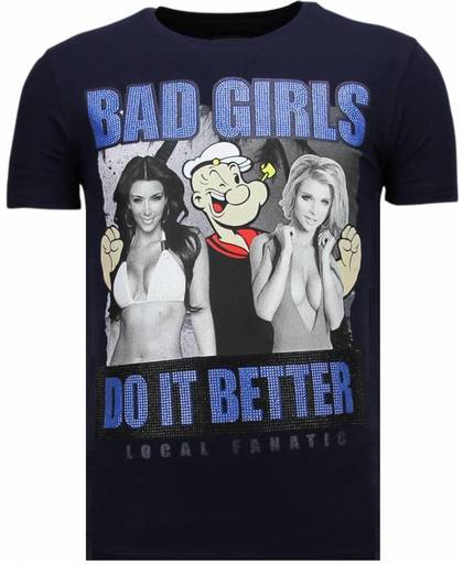 Local Fanatic Bad Girls Do It Better - Rhinestone T-shirt - Navy - Maten: S