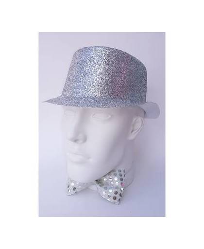 Hoge hoed met zilveren glitters