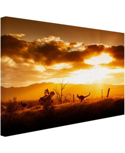 Kangoeroe bij zonsondergang Canvas 30x20 cm - Foto print op Canvas schilderij (Wanddecoratie)