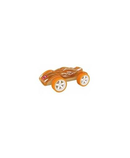 Raceauto oranje bamboe speelgoed auto 8 cm
