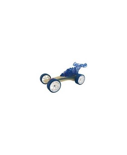 Raceauto donkerblauw bamboe speelgoed auto 8 cm