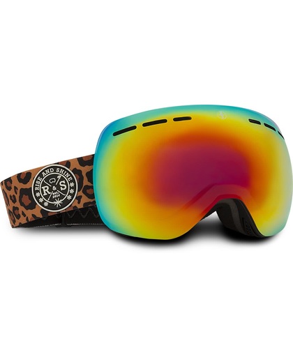 R&S Vortex skibril Black - Leopard Strap -Gold/Red Revo Lenses